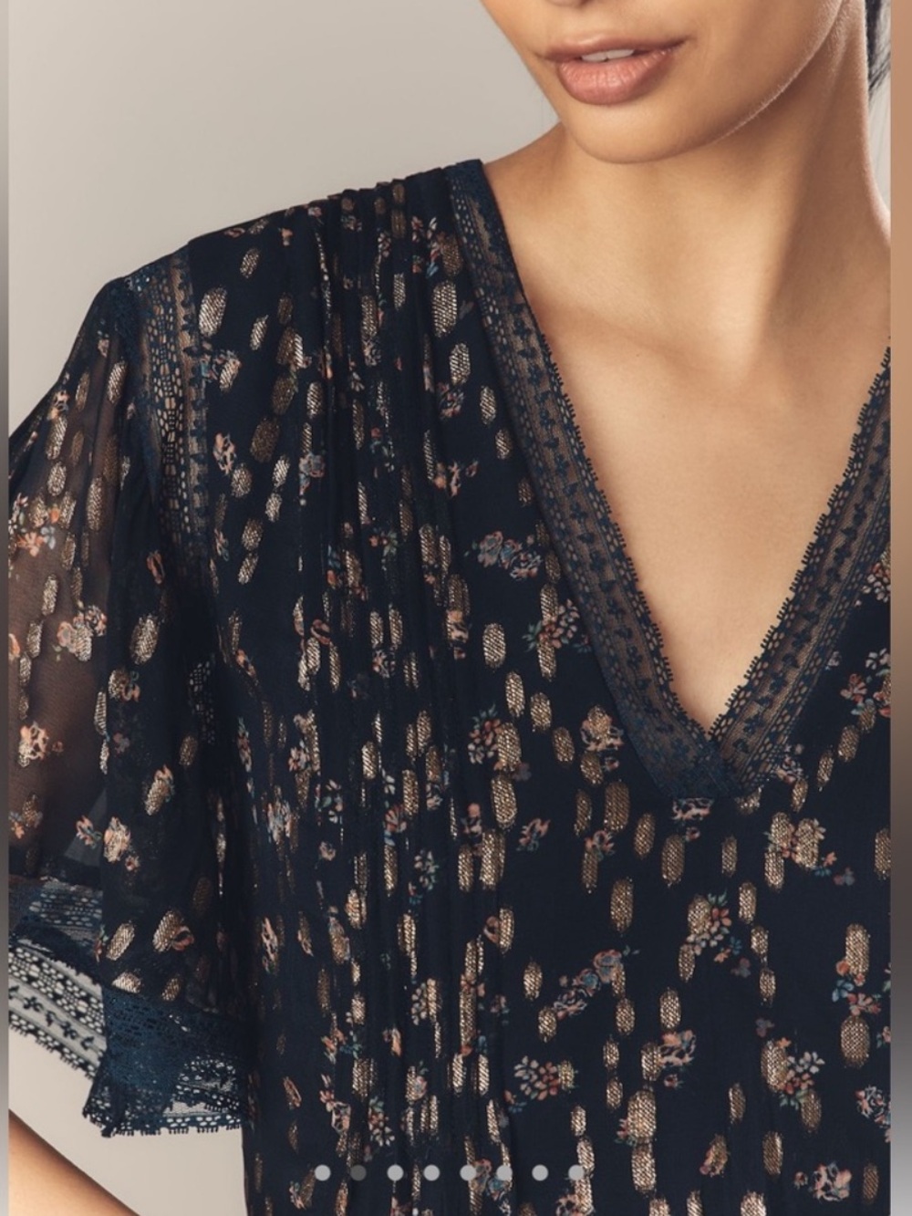 Anthropologie Navy Tiered V-Neck Dress - Picture 3 of 11
